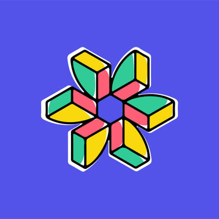 triangle sector vector shape. optical illusion sign. Modern handwritten 3d logo with paint shift. Vector isometric icon for childish label, toy company, colorful posters.のイラスト素材