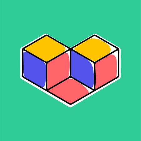 triangle vector shape. optical illusion sign. Modern handwritten 3d logo with paint shift. Vector isometric icon for childish label, toy company, colorful posters.のイラスト素材