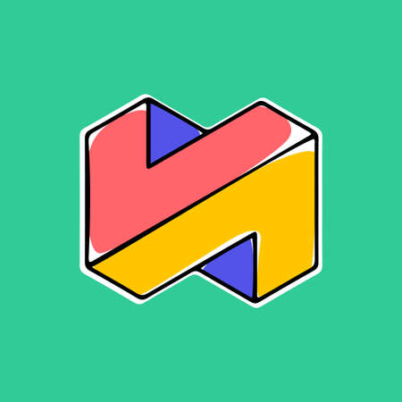 triangle vector shape. optical illusion sign. Modern handwritten 3d logo with paint shift. Vector isometric icon for childish label, toy company, colorful posters.のイラスト素材