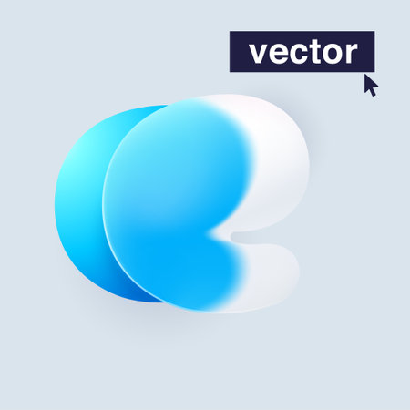 E letter logo in Glass morphism style. Vector blurry translucent icon on white background. Frosted transparent blue and white emblem. Perfect for app, modern design, vibrant advertising.のイラスト素材