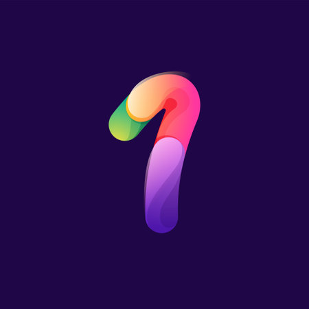 Number one logo made of overlapping colorful lines. Rainbow vivid gradient modern icon. Vector one line typeface for tech branding design, nightlife labels, multimedia posters, futuristic identity.のイラスト素材