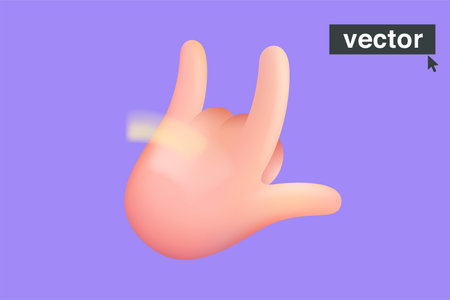 Hand gesturing sign of love and rock emoji. Realistic vector 3D illustration in cartoon style. Perfect for social media banners, UI template, rock and roll app design, music advertising.のイラスト素材
