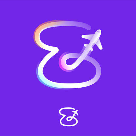 Letter Z logo made of one gradient line with plane icon and shine. Overlapping multicolor emblem....
