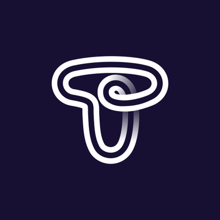 T letter logo made of two white parallel lines on black background. infinite loop icon. Overlapping elegant emblem. Ideal for dynamic app, minimalism design, sports identity, technology adv.のイラスト素材