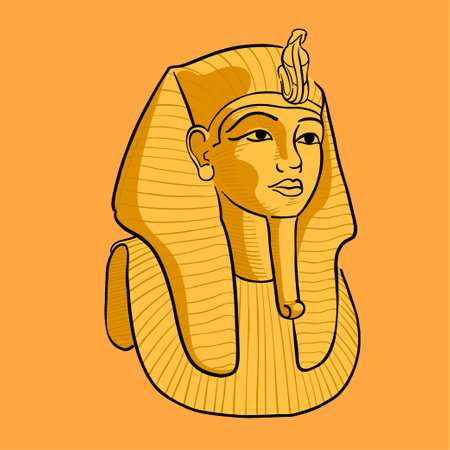 Tutankhamun's pharaoh mask engraving style vector illustration. Ancient Egypt's historical...