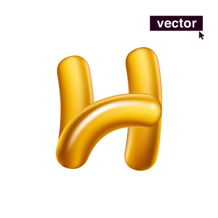 Letter H logo. Metallic golden balloon icon. Realistic 3D luxury design in fun style with glossy shine effects. Vector illustration for Black Friday, Christmas and New Year Sale, Birthday celebration.のイラスト素材