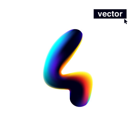 4 logo. Number four with neon glitch. Multicolor gradient sign with double exposure and illusion effect. Glowing color shift vector icon. Perfect for your vibrant heading, game screens, Sale banner.のイラスト素材