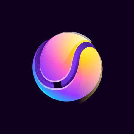 Sphere logo. Multicolored gradient circle with vibrant color palettes. Yin and yang emblem. Energy protection shield. Vector for Finance app, game branding, Stock market identity, blockchain adv.のイラスト素材