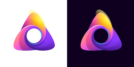 Multicolor fintech logo. Abstract gradient triangle icon. Infinity rotation emblem. Vector colorful triple sign. Perfect for blockchain app, vibrant branding, banking identity, e-commerce business.のイラスト素材