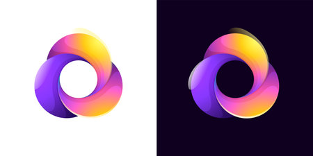 Multicolor fintech logo. Abstract gradient sphere icon. Yin and yang circle emblem. Vector colorful lilac sign. Perfect for blockchain app, vibrant branding, banking identity, e-commerce business.のイラスト素材