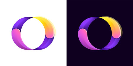 Multicolor fintech logo. Abstract gradient sphere icon. Yin and yang circle emblem. Vector colorful lilac sign. Perfect for blockchain app, vibrant branding, banking identity, e-commerce business.のイラスト素材