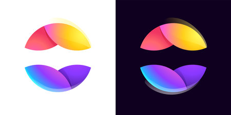 Multicolor fintech logo. Abstract gradient sphere icon. Yin and yang circle emblem. Vector colorful lilac sign. Perfect for blockchain app, vibrant branding, banking identity, e-commerce business.のイラスト素材