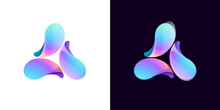 Multicolor fintech logo. Abstract gradient triangle icon. Infinity rotation emblem. Vector colorful triple sign. Perfect for blockchain app, vibrant branding, banking identity, e-commerce business.のイラスト素材