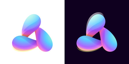 Multicolor fintech logo. Abstract gradient triangle icon. Infinity rotation emblem. Vector colorful triple sign. Perfect for blockchain app, vibrant branding, banking identity, e-commerce business.のイラスト素材