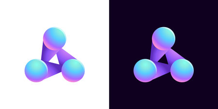 Multicolor fintech logo. Abstract gradient triangle icon. Infinity rotation emblem. Vector colorful triple sign. Perfect for blockchain app, vibrant branding, banking identity, e-commerce business.のイラスト素材