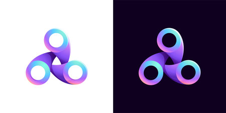 Multicolor fintech logo. Abstract gradient triangle icon. Infinity rotation emblem. Vector colorful triple sign. Perfect for blockchain app, vibrant branding, banking identity, e-commerce business.のイラスト素材