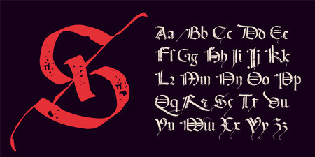Gothic style alphabet. Calligraphy uppercase and lowercase letters. Antique vintage blackletter...