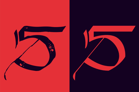 Number 5. Five sign logo in Gothic style. Calligraphy letters. Antique vintage blackletter vector emblems set. Medieval Germanic font for tattoos, stylish calligraphy, luxury masthead, halloween.のイラスト素材