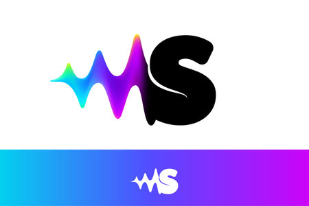 Letter S logo with sound wave flow. Vibrant line glitch effect. Multicolor neon gradient icon. Vector font for audio label, multimedia company advertising, DJ posters, game screens, music identity.のイラスト素材