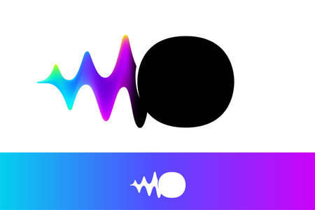 Letter O logo with sound wave flow. Vibrant line glitch effect. Multicolor neon gradient icon. Vector font for audio label, multimedia company advertising, DJ posters, game screens, music identity.のイラスト素材