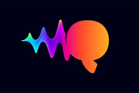 Q letter logo with pulse music player element. Vibrant sound wave flow line and glitch effect. Neon gradient icon. Vector template for techno store, electronic music, audio equalizer, DJ posters.のイラスト素材