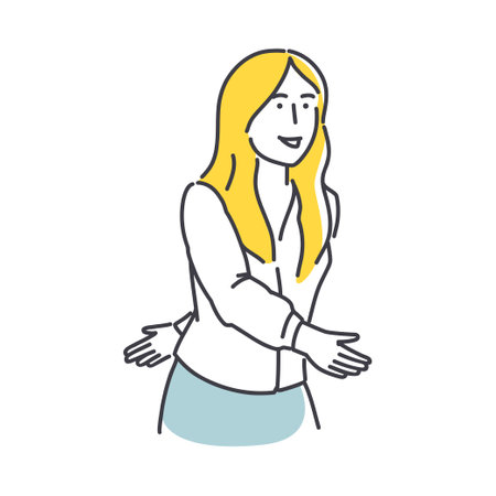 Beautiful female employee at job interview. Simple style outline flat vector illustrations. Office scenes. Workflow concept. Perfect for web and marketing, social media, creative process, app design.のイラスト素材