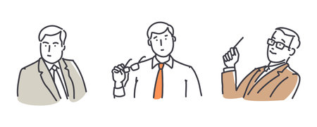 Successful employers at job interview. Simple style outline flat vector illustrations. Office scenes. Workflow concept. Perfect for web and marketing, social media, creative process, app design.のイラスト素材