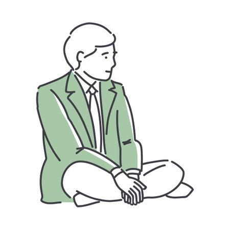 Young businessman in suit do yoga. Achievement career wealth business concept. Simple style outline flat vector illustrations. Lifestyle concept. Perfect for web design, social media, creative processのイラスト素材