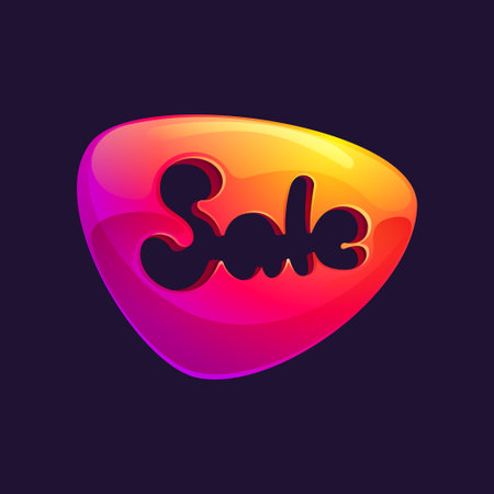 Sale lettering logo cut out of triangle sphere shape. Multicolor metallic arrow icon template. Abstract vector design element. Perfect for play button, fintech identity, sport emblem, delivery app.のイラスト素材
