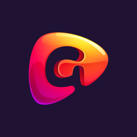 Initial letter G logo cut out of triangle sphere shape. Multicolor metallic arrow icon template. Abstract vector design element. Perfect for play button, fintech identity, sport emblem, delivery app.のイラスト素材