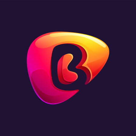 Initial letter B logo cut out of triangle sphere shape. Multicolor metallic arrow icon template. Abstract vector design element. Perfect for play button, fintech identity, sport emblem, delivery app.のイラスト素材