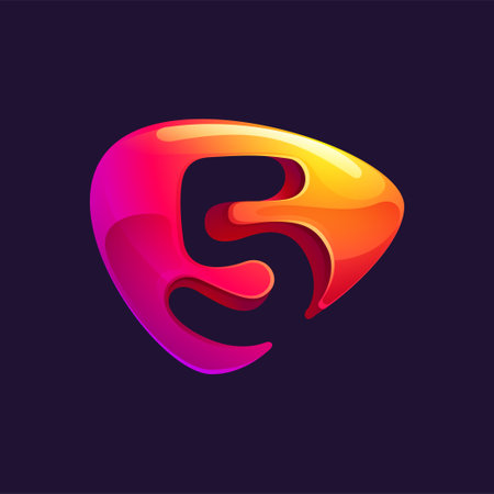 5 logo. Number five cut out of triangle sphere shape. Multicolor metallic arrow icon template. Abstract vector design element. Perfect for play button, fintech identity, sport emblem, delivery app.のイラスト素材