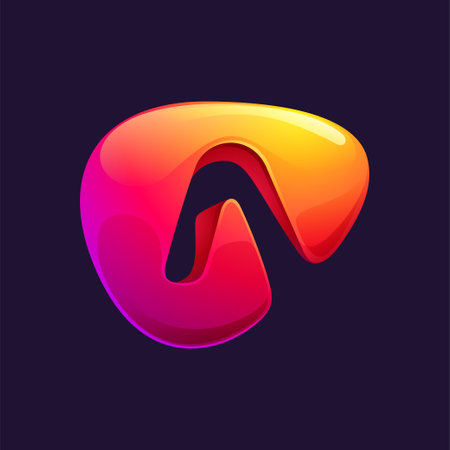 Initial letter A  cut out of triangle sphere shape. Multicolor metallic arrow icon template. Abstract vector design element. Perfect for play button, fintech identity, sport emblem, delivery app.のイラスト素材