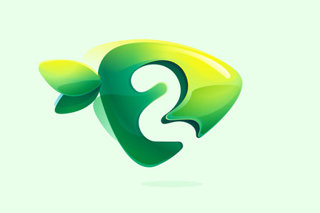 2 logo. Environment friendly number two. 3D realistic icon cut out of triangle arrow shape. Watercolor forest eco logo with green leaves. Vector for play button, healthy food, agriculture adv.のイラスト素材