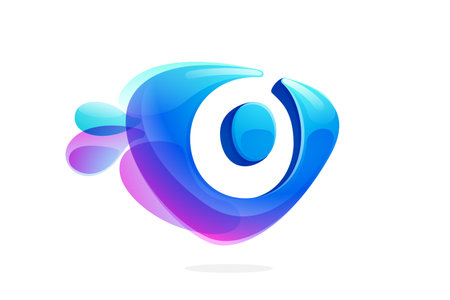 0 logo. Number zero made of spring water and dew drops. Environment friendly initial. Pure eco emblem in overlapping watercolor style. 3D realistic icon in triangle arrow shape. Vector play button.のイラスト素材