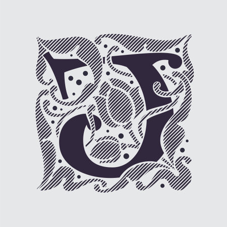 Medieval capital letter J logo in floral ornament and diagonal hatching. Vintage antique gothic style drop cap. Luxury vector initial. Victorian engraved icon for royal monogram, classic invitation.のイラスト素材