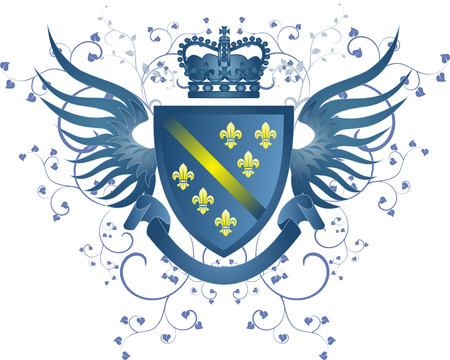 Grunge blue coat of arms with Fleur-de-lisのイラスト素材