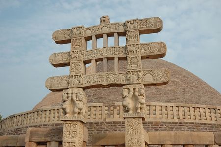Stupa Gates in Sanchi,Indiaの写真素材