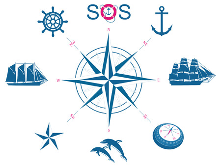 Set of nautical vector symbolsのイラスト素材
