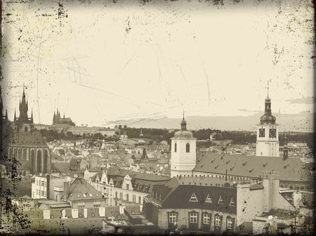 Old Prague vintage postcard - backgroundの写真素材