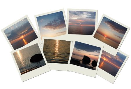 Stack of travel photos with sunrises and sunsetsの写真素材