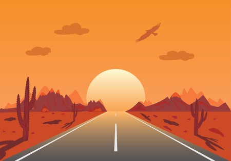 Sunset Road in mexican desert のイラスト素材