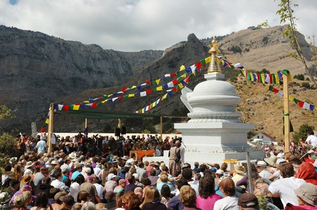 Peloponesse,Greece,August 16, 2010  - Karma Kagyu buddhists present at Kalachakra Stupa Inauguration in  Karma Berchen Ling - Diamond Way Buddhist center のeditorial素材