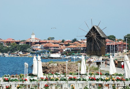 Nesebar,Bulgaria , August 8, 2010 - Famous Nesebar island - most popular touristic place in Bulgaria and unesco heritage site.City daily receives thousands of tourists on August 8, 2010 in Nesebar, Bulgariaのeditorial素材