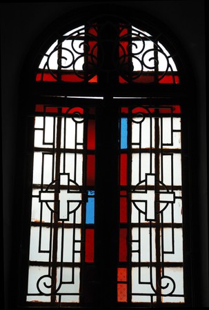 Fragment of stained glass window in indian church,Cochi,Kerala,Indiaのeditorial素材