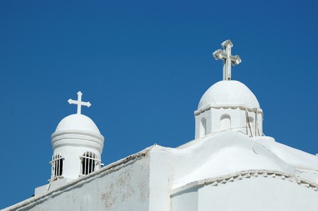 White domes of traditional greek churchの写真素材