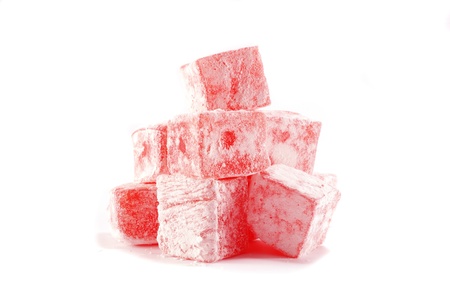 Sweet pieces of turkish delight on white backgroundの写真素材