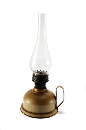 Old dirty kerosene lamp on white backgroundの写真素材