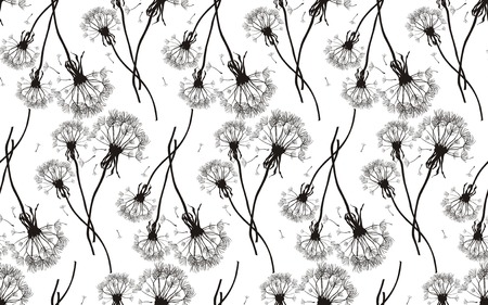 Black dandelions seamless vector textureのイラスト素材