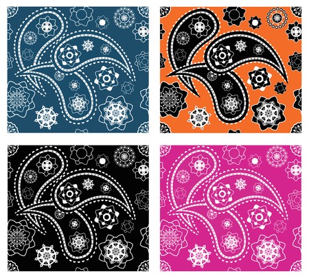 Collection of four retro seamless indian paisley vector patternsのイラスト素材